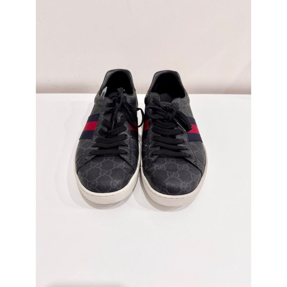 Gucci Ace GG Supreme Monogram Low Top Sneakers Black Gray Mens Size US 9.5 - Picture 4 of 9